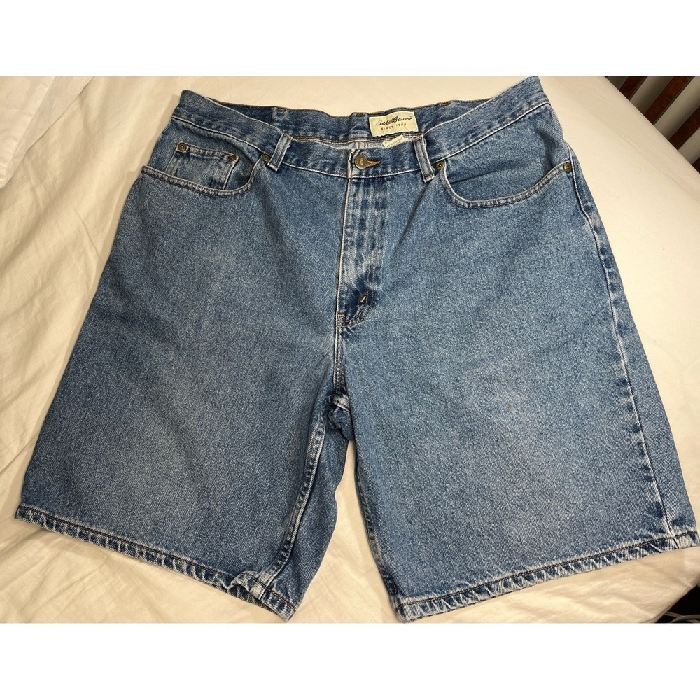 Eddie Bauer Mens Denim Shorts Size 38 Blue Cotton Jean Shorts 10" Inseam Casual - Picture 2 of 9